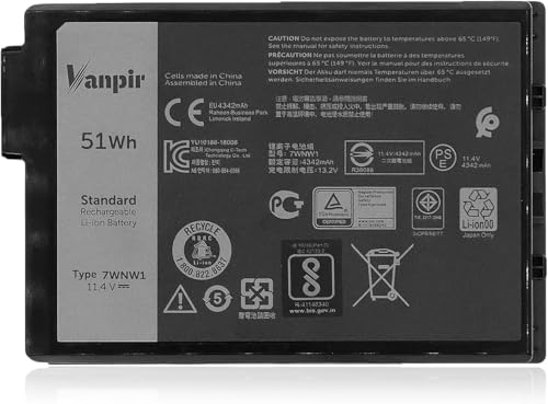 7WNW1 Laptop Battery Replacement for Dell Latitude 7424 5424 5420 Rugged Extreme Series Notebook DMF8C 0DMF8C 11.4V 51Wh 4342mAh Black - size: 5.01*3.40*0.61 inch 7WNW1