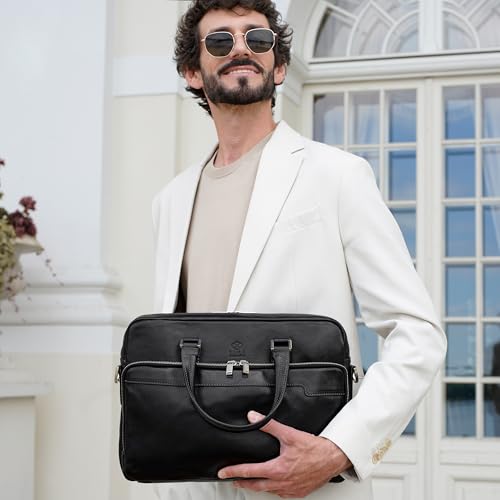 Time Resistance Leather Briefcase - Italian Handmade Leather Laptop Bag - Briefcase for Men and Women - Computer Bag - color: Black