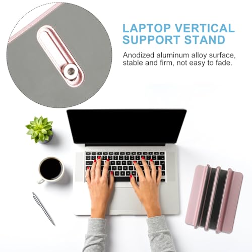 balacoo Aluminum Alloy Dual-Slot Laptop Stand Vertical Holder with Storage Rose Gold Desk Base for Home Office Use Compatible with Tablets and Notebooks
