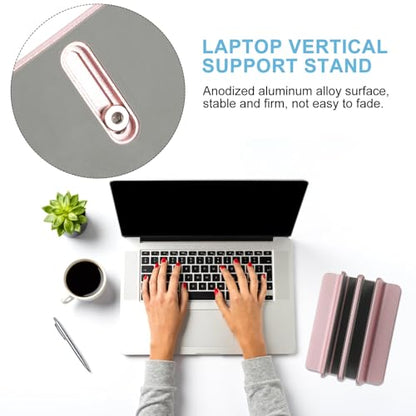 balacoo Aluminum Alloy Dual-Slot Laptop Stand Vertical Holder with Storage Rose Gold Desk Base for Home Office Use Compatible with Tablets and Notebooks