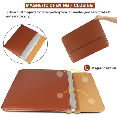 Brown Premium Laptop Sleeve 14-15.6 Inch ONLY MacBook Pro Air 15 Dell XPS HP Envy Lenovo ThinkPad Surface Waterproof PU Leather Stand Mouse Pad Business Not for 11-13 - color: Brown, size: Size Large 14-15.6 inch
