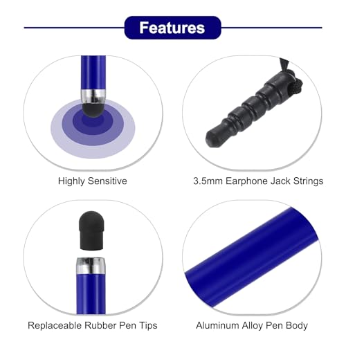 MECCANIXITY 5pcs Metallic Stylus Pen Retractable Aluminum Alloy Mini Capacitive Pens for Universal All Touch Screen Devices, Dark Blue - color: Dark Blue