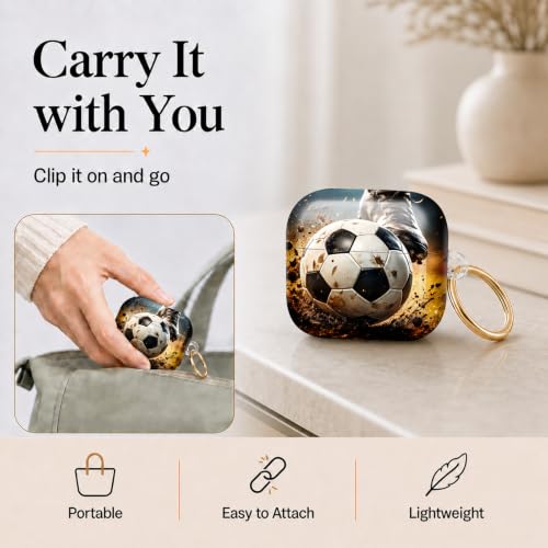 Compatible with AirPod 4 Case 2024, Cute Hard Plastic Protective Cover for Airpod 4th Generation Women, Shockproof Shell Skin with Gold Ring Keychain,Football - color: Football