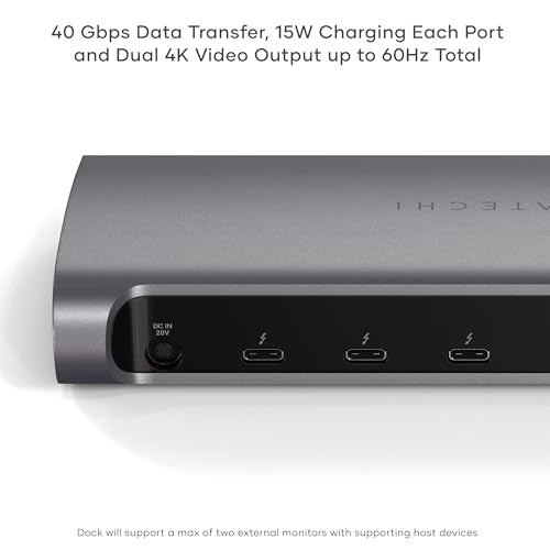 Satechi 11-in-1 Thunderbolt 4 Dock, 2X 4K/60Hz Displays, 3 USB-A 3.2 | 100W charging, 3 Thunderbolt, 3 USB-A 3.2, USB-A 2.0 ports, SD card reader, for MacBook Air/Pro, Mac, Windows