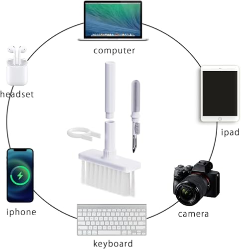 5 in 1 Keyboard Cleaning Brush Kit,Multifunctional Earbuds Cleaner with Keycap Puller,Cleaning Tools for Mechanical Keyboard,PC Laptop and Earphone (White) - color: White
