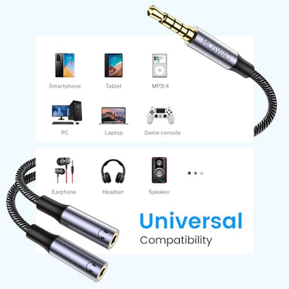 MOSWAG Headphone Splitter,Stereo Audio 3.5mm TRRS Splitter for 2 Headphones | Strong Braided & Gold-Plated Y Splitter, Dual Support Audio & Mic, AUX Splitter 1 in 2 out for Phone,PC,Laptop,Tablet,PS4,MP3 - color: Black