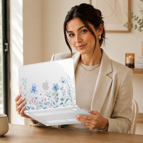 May Chen Compatible with MacBook Neo 13 inch Case 2026 Model A3404, Plastic Hard Shell,Keyboard Cover,Screen Protector,Dust Plug, for MacBook Neo 13" with A18 Pro Chip, Blue Flower - color: Blue Flower