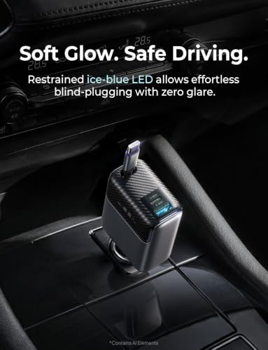 LISEN 136W Retractable Car Charger USB C Fast Charge, PD 100W Type C Retractable Cable, Cigarette Lighter Adapter for MacBook Pro/Air, iPhone 17/16/15 Pro Max, Samsung S26/S25 Ultra, iPad Pro, Laptop