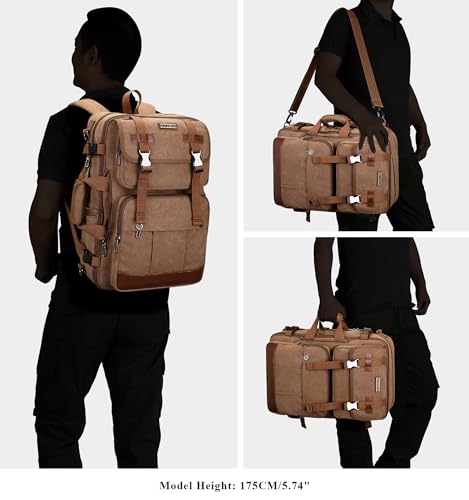 WITZMAN Canvas Travel Backpack for Men Large Laptop Backpack Fits 16 Inch | Expandable 32L to 42L, Carry-on Airline Approved Convertible Shoulder Rucksack, For Vacation, Overnight Trip, A6617 Brown - color: Brown