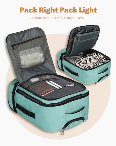 Hynes Eagle Rolling Backpack 42L Backpack with Wheels Airline Approved Carry on Luggage Laptop Travel Suitcase Bag for Women Men Mint Green - color: Mint Green