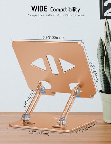 Aoviho Tablet Stand for Desk,Adjustable Tablet Holder,Gold | Stable Aluminum Design, Fits iPad Pro/Air/Mini & Samsung Tablets, Adjustable Viewing, Ideal for Office & Home - color: Gold