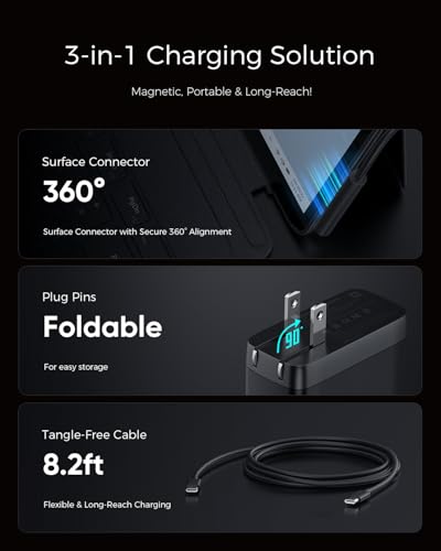 65W Surface Pro Charger,Microsoft Windows Surface Charger for Surface Pro 3/4/5/6/7/8/9/10/X/11/12 Power Adapter,Compatible for Both Microsoft Surface Book/Laptop/Tablet,Support 44W 36W - color: Black