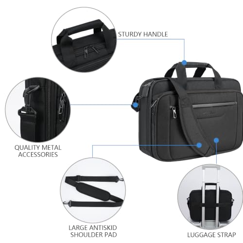 VANKEAN Laptop Briefcase Fits 15.6"-16" Laptop Slim Expandable Shoulder Bag | Multi Functional Compartment,Padded Shoulder Strap,Convenient Luggage Strap,Water-Repellent Fabric,Padded Laptop Compartment - color: Black-black, size: 15.6"