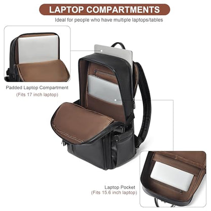 Shrrie Vegan Leather Laptop Backpack for Women,17 Inch Computer Backpack Purse for Work Business College Travel Teacher Nurse with Anti-theft Pocket & Giant Tumbler Holder Pocket,Black - color: Black