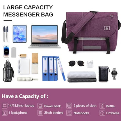 OIWAS Messenger Bag for Women, 15.6 Inch Laptop Crossbody Bags Men Casual Satchel Shoulder Bag College Travel Office Briefcase - color: Purple, size: 15.6 Inch
