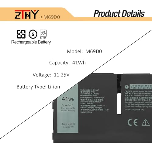 M69D0 293F1 Laptop Battery Replacement for Dell Latitude 5330 5430 5530 | 7330 7430 7530 Latitude 5330 2-in-1/7330 2-in-1/7430 2-in-1 Precision 3570 P104F P104F006 H4PVC Y86WG 11.25V 41Wh 3-Cell - size: 9.13*3.62*0.20 inch M69D0