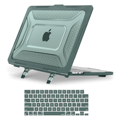 MOSISO Compatible with MacBook Air 13 inch Case M5 M4 M3 M2, Emerald Green | 2 in 1 Kit Honeycomb Shock Resistant Hard Case with Foldable Kickstand for MacBook Air 13.6 2026-2022 A3449 A3240 A3113 A2681 - color: Emerald Green