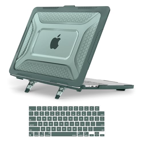 MOSISO Compatible with MacBook Air 13 inch Case M5 M4 M3 M2, Emerald Green | 2 in 1 Kit Honeycomb Shock Resistant Hard Case with Foldable Kickstand for MacBook Air 13.6 2026-2022 A3449 A3240 A3113 A2681 - color: Emerald Green
