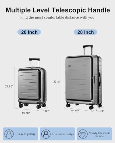 CENSIEN Luggage Sets 2 Pieces, 20 Inch Carry On Luggage and Expandable 28 Inch Checked Luggage with Spinner Wheels, Lightweight ABS+PC Hard Shell Suitcase with Front Opening, TSA Lock (Gray, 20/28) - color: Gray, size: 2-Piece Set (20/28)