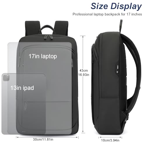 AUGUR Slim Laptop Backpack With 15.6 Inch Sleeve Professional Notebooks Bag Case Laptop Backpack Men Fit Travel/Business/Work - color: 17 Inch Black