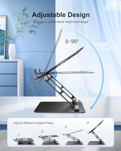 JOIOT Ergonomic Laptop Stand,Adjustable Riser for 10-17.3”Computer | Aluminum Stand,Ventilated cooling holes, relieves neck strain, stable support, perfect for home office, study, video call use - color: Black