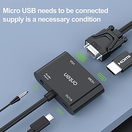 ONTEN VGA to HDMI VGA Adapter, VGA Splitter 1 VGA in HDMI VGA 2 Out, VGA to HDMI VGA Adapter for Computer, Desktop, Laptop, PC, Monitor, Projector Work Need Power