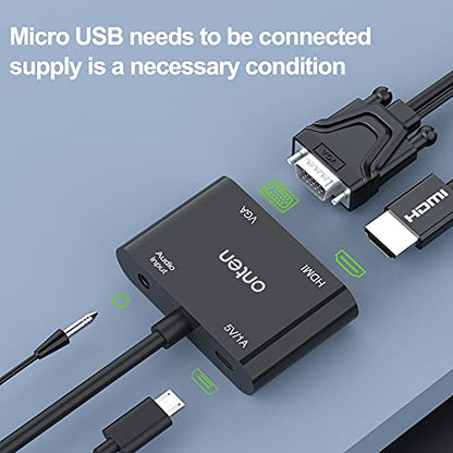ONTEN VGA to HDMI VGA Adapter, VGA Splitter 1 VGA in HDMI VGA 2 Out, VGA to HDMI VGA Adapter for Computer, Desktop, Laptop, PC, Monitor, Projector Work Need Power
