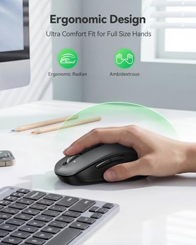 TECKNET Rechargeable Bluetooth Mouse, [ USB + BT5.0 + BT3.0 ] Wireless Mouse, Ergonomic 4-Way Scroll Wheel Computer Mice, 6-Level 4800 DPI Silent Mice, Multi-Device for Computer/Laptop/MacBook (Iron) - color: Iron Gray