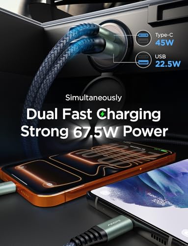 AINOPE 67.5W Cigarette Lighter Adapter Car Charger USB C Fast Charging | [Mini & Metal] PD&QC Cigarette Lighter USB Charger 12V Outlet Plug Socket for iPhone 17 16 15 14 Pro Max, Samsung S26 S25 - color: Black