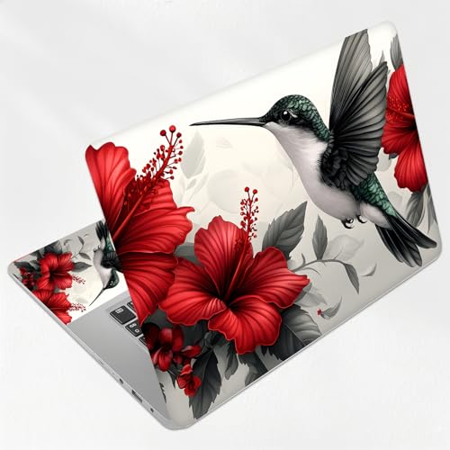 Hummingbird Red Floral Universal Laptop Skin Sticker 3PCS, Protective Decal Trim-to-Fit 11.6" 13.3" 14" 15.6" Laptop Vinyl Cover, Removable Anti-Scratch Computer Decal Protector - color: Hummingbird Red Floral
