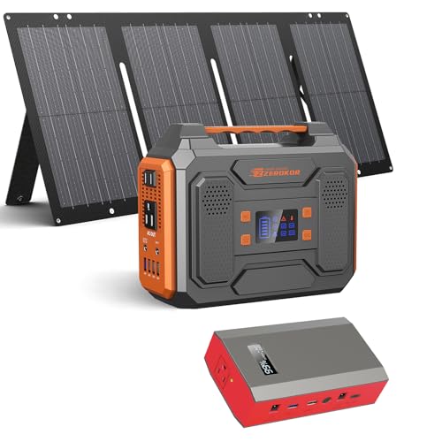 Portable Solar Generator 300W Power Station with Foldable 60W Solar Panel, Portable Power Bank 65W with DC AC Outlet 110V for Laptop Smart Device Home RV Outdoor Hiking Camping Adventure