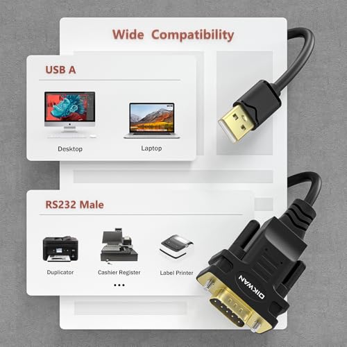 USB to RS232 DB9 Serial Cable Male Converter Adapter with FTDI Chipset for Windows 11,10, 8.1, 8, 7, Vista, XP, 2000, Linux and Mac OS X 10.6 (10ft)… - size: 10FT, style: USB to Serial DB9