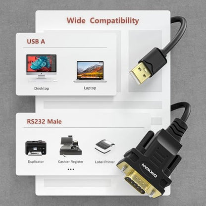 USB to RS232 DB9 Serial Cable Male Converter Adapter with FTDI Chipset for Windows 11,10, 8.1, 8, 7, Vista, XP, 2000, Linux and Mac OS X 10.6 (10ft)… - size: 10FT, style: USB to Serial DB9