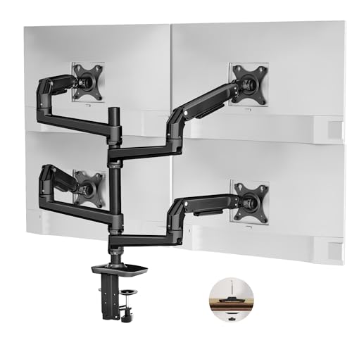Heavy Duty Quad Monitor Mount, 4 Monitor Arm for 13-40 Inch Screens, Black | Premium aluminum mechanical spring 25 lbs/arm, full motion tilt/swivel/rotate, VESA 75/100, C-clamp & grommet, cable channels - color: Black, size: Quad