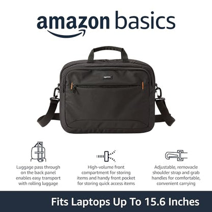 Amazon Basics 15.6 in Laptop Bag with Shoulder Strap and Handle, Large Capacity, Spacious Compartments, Black - size: 15.6 Inch, style: 1-pack