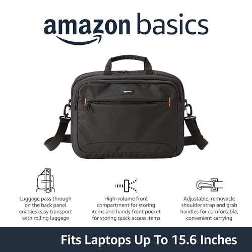 Amazon Basics Laptop Carrying Case with Shoulder Strap, 15.6-inch, Black, Large Capacity Office Work Bag, 10-Pack - size: 15.6 Inch, style: 10-pack