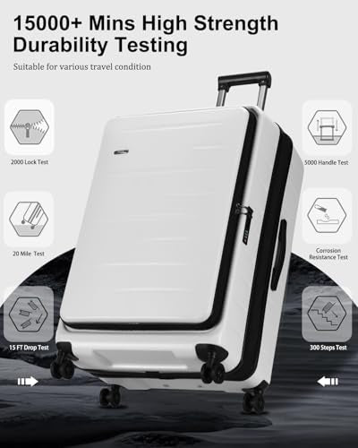 CENSIEN Expandable Luggage Sets, 20 Inch Carry On Luggage 28 Inch Suitcases | 20in Front Open Laptop Pocket Luggage,28in Top Open Trunk Suitcase,Lightweight ABS+PC Hardshell,YKK Zipper,Travel Bags,White - color: White, size: 20/28 Inch EXT