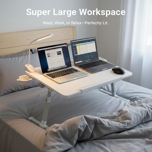 Adjustable Laptop Lap Desk with Cooling Fan USB Light for Adults - color: White,70x45cm