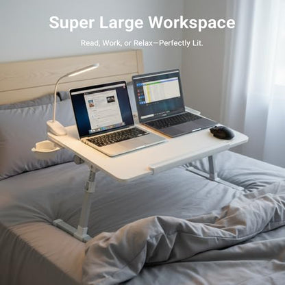 Adjustable Laptop Lap Desk with Cooling Fan USB Light for Adults - color: White,70x45cm