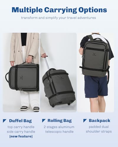 Hynes Eagle Rolling Backpack 42L Backpack with Wheels Airline Approved Carry on Luggage Laptop Travel Suitcase Bag for Women Men Dark Grey with 3PCS Packing Cubes Set Grey - color: Dark Grey
