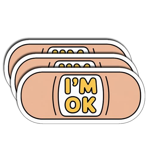(3Pcs) I'm Ok Sticker Mental Health Awareness Healing Bandage Vinyl Decal Self Care Positive Affirmation Emotional Support Stickers Cute Design Gifts for Friends Anxiety Recovery.Size 1.4" x 3" - color: I’m Ok