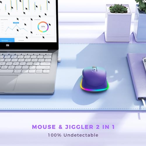 PEIOUS Wireless Mouse Jiggler, LED Mouse with Built-in Mouse Mover, Purple | Rechargeable, Silent Clicks, Adjustable DPI and Random Movement Keep Computers Awake for Work-Life Balance on Laptop/PC/Mac - color: Gradient Purple