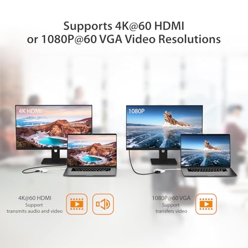 j5create USB-C to HDMI/VGA Adapter - Support 4K60Hz HDMI or 1080p VGA, Mirror and Extended Mode - Compatible with iPad Pro, MacBook, Surface Laptop and Thunderbolt 3/4 (JCA174)