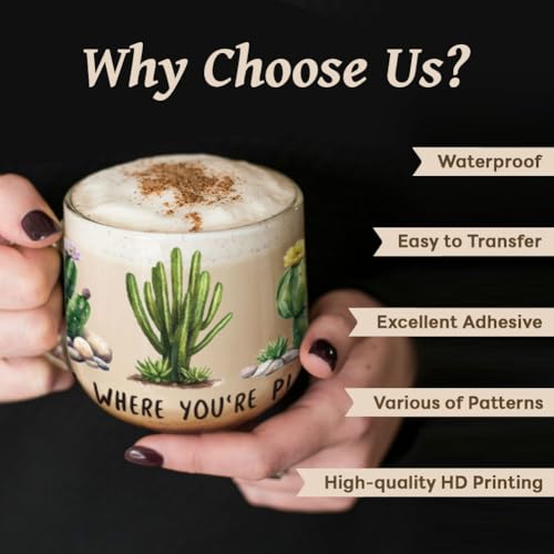 UV DTF Cup Wraps Transfer Stickers Cactus Pattern, 10 Sheets Waterproof Custom Vinyl Transfer Sticker 16oz Coffee Glass Cup Tumbler Bottle Mug Decals for Men Women | Waterproof UV DTF Stickers, Custom Vinyl Decals for 16oz Coffee Cups Tumblers Bottles Mug