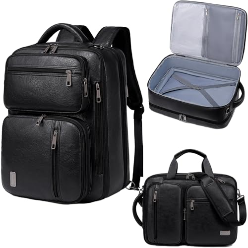 weiatas 3-in-1 Vegan Leather Convertible Laptop Bag for Men Women, Expandable Travel Backpack Work Briefcase Messenger Bag | Convertible - color: Black
