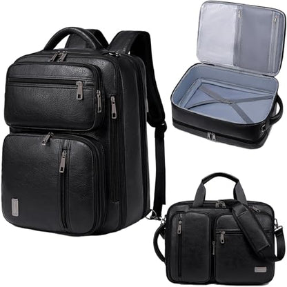 weiatas 3-in-1 Vegan Leather Convertible Laptop Bag for Men Women, Expandable Travel Backpack Work Briefcase Messenger Bag | Convertible - color: Black