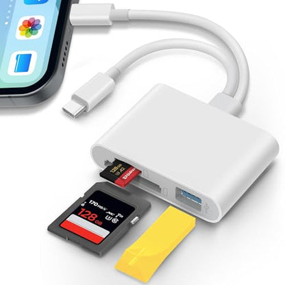 SD Card Reader for iPhone iPad Lightening USB-C Dual Connector Memory Card Adapter with Dual Slots & USB Port Trail Camera Viewer for Mac MacBook Pro/Air/Mini Android Laptop - size: Dual USB-C & Lightening plugs