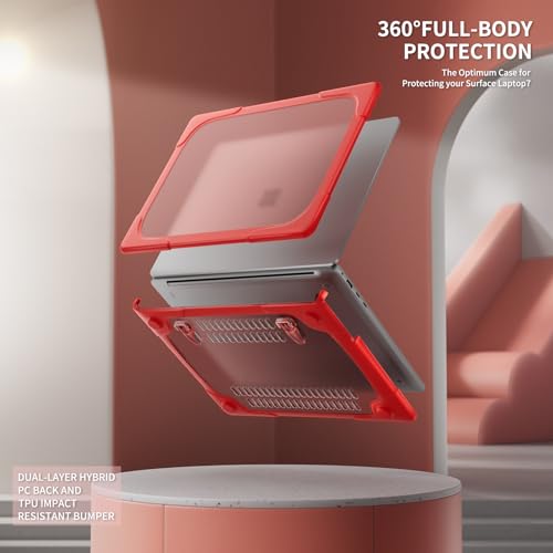 Batianda Durable Stand Case for Microsoft Surface Laptop 13.8 Inch, Red | Ergonomic Foldable Stand, Heavy Duty Matte Hard Shell, Fits 2024-2026 Surface Laptop 7/8th Edition for Business 13.8 Inch - color: Red
