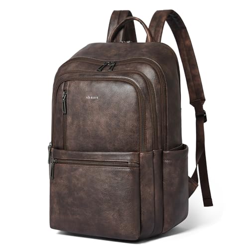 Leather 17 inch Laptop Backpack for Women, Large Travel Backpack Purse for Casual Daypack College Work Bag - color: Coffee