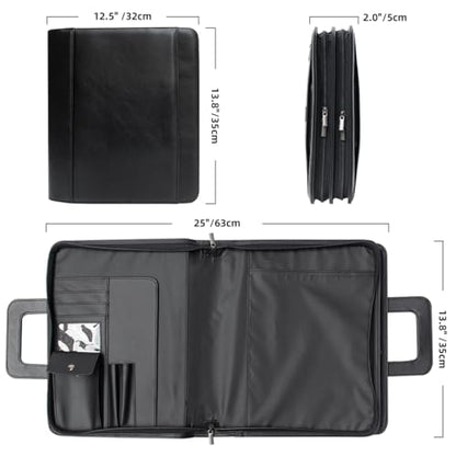 Mens Leather Briefcases Office Attorney Attache Case Ideal Gift Messenger Bag w/Padded Compartment,Black - color: Black - Fits 14" Laptop W/ Built in Portfolio